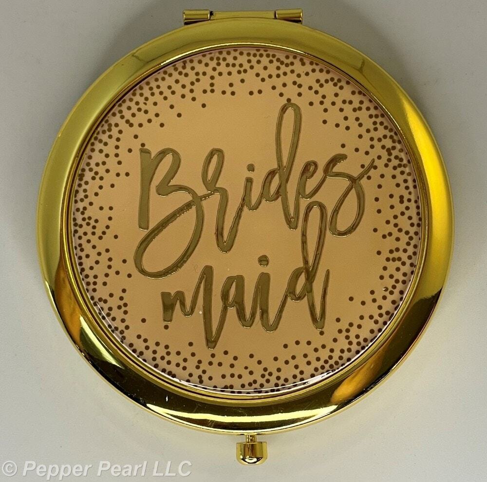 Bridesmaid Gift Compact Mirror by C.R. Gibson Gold Colored Metal and Peach Top
